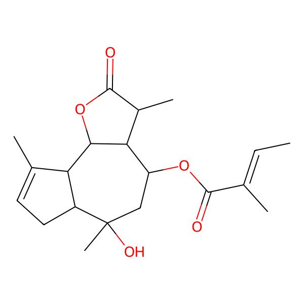 2D Structure of (6-Hydroxy-3,6,9-trimethyl-2-oxo-3,3a,4,5,6a,7,9a,9b-octahydroazuleno[4,5-b]furan-4-yl) 2-methylbut-2-enoate