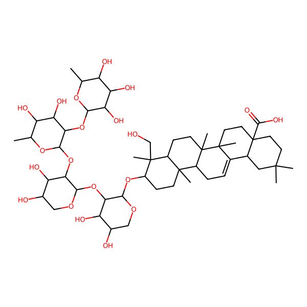 2D Structure of 10-[3-[3-[4,5-Dihydroxy-6-methyl-3-(3,4,5-trihydroxy-6-methyloxan-2-yl)oxyoxan-2-yl]oxy-4,5-dihydroxyoxan-2-yl]oxy-4,5-dihydroxyoxan-2-yl]oxy-9-(hydroxymethyl)-2,2,6a,6b,9,12a-hexamethyl-1,3,4,5,6,6a,7,8,8a,10,11,12,13,14b-tetradecahydropicene-4a-carboxylic acid
