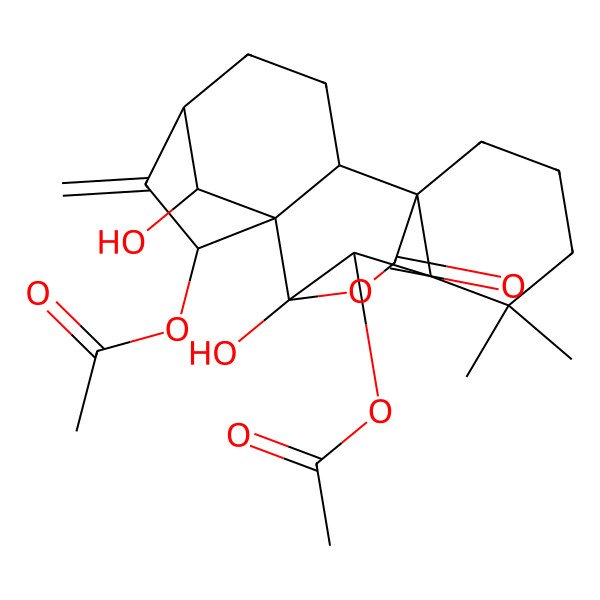 2D Structure of [(1R,2R,5S,7R,8R,9S,10S,11R,18R)-7-acetyloxy-9,18-dihydroxy-12,12-dimethyl-6-methylidene-16-oxo-17-oxapentacyclo[7.6.2.15,8.01,11.02,8]octadecan-10-yl] acetate