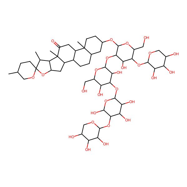 2D Structure of 16-[3-[3,5-Dihydroxy-6-(hydroxymethyl)-4-[3,4,6-trihydroxy-5-(3,4,5-trihydroxyoxan-2-yl)oxyoxan-2-yl]oxyoxan-2-yl]oxy-4-hydroxy-6-(hydroxymethyl)-5-(3,4,5-trihydroxyoxan-2-yl)oxyoxan-2-yl]oxy-5',7,9,13-tetramethylspiro[5-oxapentacyclo[10.8.0.02,9.04,8.013,18]icosane-6,2'-oxane]-10-one