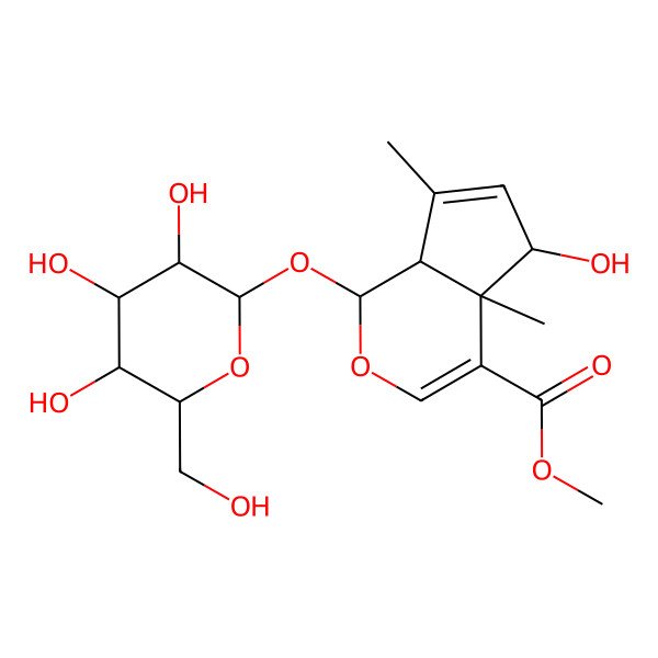 2D Structure of methyl (1S,4aR,5R,7aR)-5-hydroxy-4a,7-dimethyl-1-[(2S,3R,4S,5S,6R)-3,4,5-trihydroxy-6-(hydroxymethyl)oxan-2-yl]oxy-5,7a-dihydro-1H-cyclopenta[c]pyran-4-carboxylate