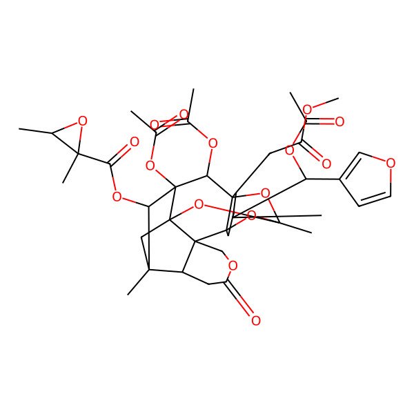 2D Structure of [(5S,8S,9R,10S,14R,15S,20R)-11,12-diacetyloxy-8-[(S)-acetyloxy(furan-3-yl)methyl]-9-(2-methoxy-2-oxoethyl)-3,8,14-trimethyl-17-oxo-2,4,18,22-tetraoxaheptacyclo[12.6.1.13,10.01,12.05,10.05,20.015,20]docosan-13-yl] (2S,3R)-2,3-dimethyloxirane-2-carboxylate