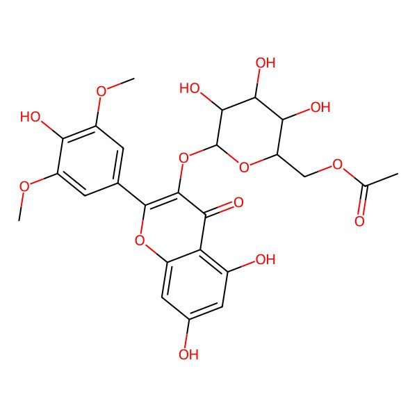 2D Structure of [6-[5,7-Dihydroxy-2-(4-hydroxy-3,5-dimethoxyphenyl)-4-oxochromen-3-yl]oxy-3,4,5-trihydroxyoxan-2-yl]methyl acetate