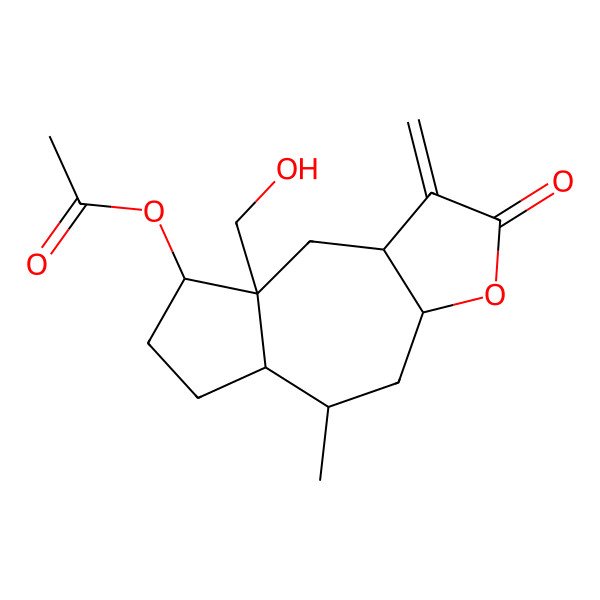 2D Structure of [(3aR,5S,5aS,8S,8aS,9aR)-8a-(hydroxymethyl)-5-methyl-1-methylidene-2-oxo-4,5,5a,6,7,8,9,9a-octahydro-3aH-azuleno[6,7-b]furan-8-yl] acetate