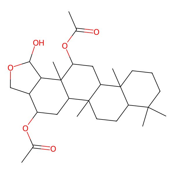 2D Structure of (13-Acetyloxy-1-hydroxy-5b,8,8,11a,13a-pentamethyl-1,3,3a,4,5,5a,6,7,7a,9,10,11,11b,12,13,13b-hexadecahydrophenanthro[2,1-e][2]benzofuran-4-yl) acetate