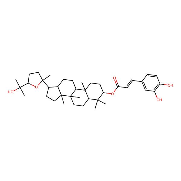 2D Structure of [(3S,5R,8R,9S,10R,13R,14R,17S)-17-[(2S,5R)-5-(2-hydroxypropan-2-yl)-2-methyloxolan-2-yl]-4,4,8,10,14-pentamethyl-2,3,5,6,7,9,11,12,13,15,16,17-dodecahydro-1H-cyclopenta[a]phenanthren-3-yl] (E)-3-(3,4-dihydroxyphenyl)prop-2-enoate