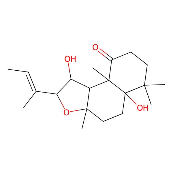 2D Structure of 2-but-2-en-2-yl-1,5a-dihydroxy-3a,6,6,9a-tetramethyl-2,4,5,7,8,9b-hexahydro-1H-benzo[e][1]benzofuran-9-one