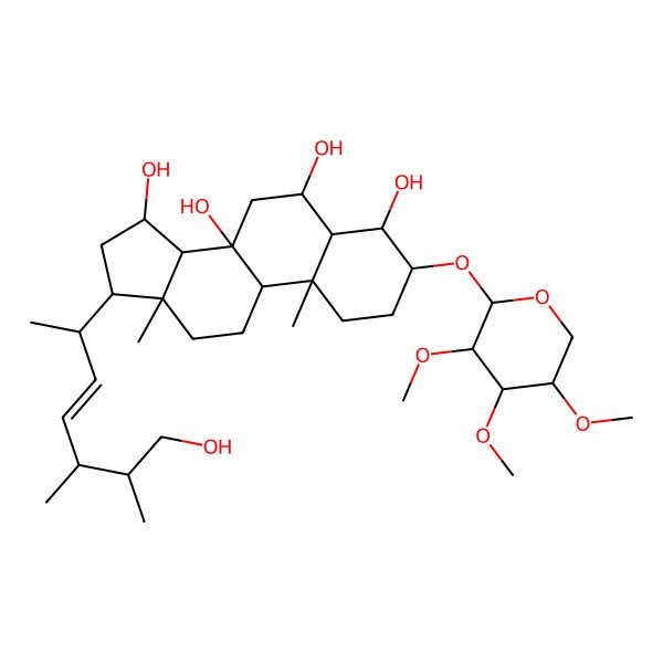 2D Structure of (20r,22e,24r,25s)-3-O-(2,3,4-tri-O-methyl-beta-xylopyranosyl)-24-methyl-5alpha-cholest-22-ene-3beta,4beta,6beta,8beta,15alpha,26-hexol