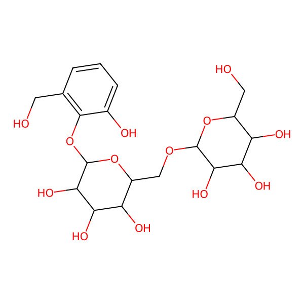 2D Structure of (2R,3S,4S,5R,6R)-2-(hydroxymethyl)-6-[[(2R,3S,4S,5R,6S)-3,4,5-trihydroxy-6-[2-hydroxy-6-(hydroxymethyl)phenoxy]oxan-2-yl]methoxy]oxane-3,4,5-triol