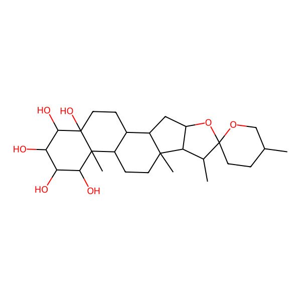 2D Structure of 5',7,9,13-Tetramethylspiro[5-oxapentacyclo[10.8.0.02,9.04,8.013,18]icosane-6,2'-oxane]-14,15,16,17,18-pentol