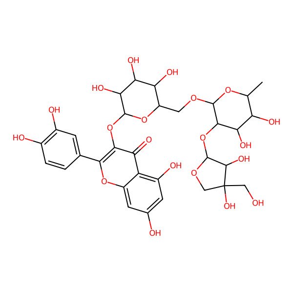 2D Structure of 3-[6-[[3-[3,4-Dihydroxy-4-(hydroxymethyl)oxolan-2-yl]oxy-4,5-dihydroxy-6-methyloxan-2-yl]oxymethyl]-3,4,5-trihydroxyoxan-2-yl]oxy-2-(3,4-dihydroxyphenyl)-5,7-dihydroxychromen-4-one