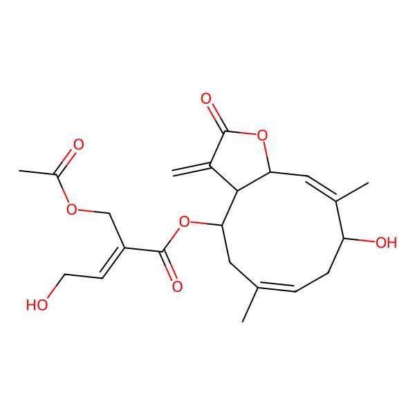 2D Structure of (9-Hydroxy-6,10-dimethyl-3-methylidene-2-oxo-3a,4,5,8,9,11a-hexahydrocyclodeca[b]furan-4-yl) 2-(acetyloxymethyl)-4-hydroxybut-2-enoate