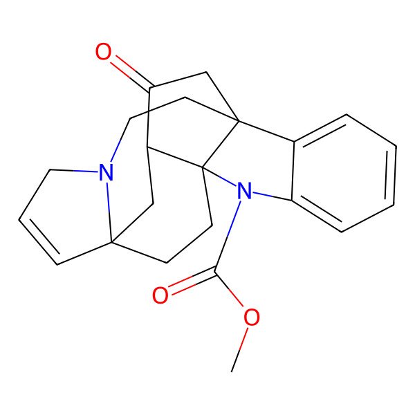 2D Structure of methyl (1R,9R,12R,21R)-20-oxo-8,16-diazahexacyclo[10.6.4.01,9.02,7.09,21.012,16]docosa-2,4,6,13-tetraene-8-carboxylate