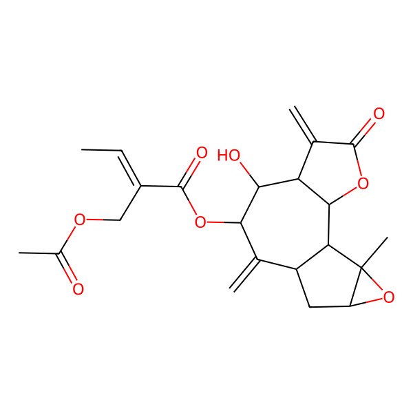 2D Structure of [(1S,2S,6R,7S,8R,10R,12R,14S)-7-hydroxy-14-methyl-5,9-dimethylidene-4-oxo-3,13-dioxatetracyclo[8.4.0.02,6.012,14]tetradecan-8-yl] (E)-2-(acetyloxymethyl)but-2-enoate
