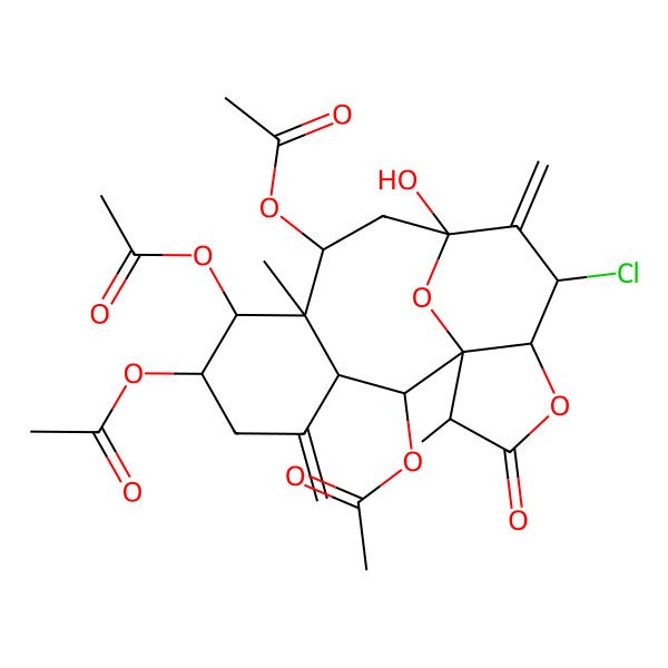 2D Structure of [(1S,2R,3R,6R,7S,8R,9R,11S,13R,14S,17S)-2,7,9-triacetyloxy-13-chloro-11-hydroxy-8,17-dimethyl-4,12-dimethylidene-16-oxo-15,18-dioxatetracyclo[9.6.1.01,14.03,8]octadecan-6-yl] acetate