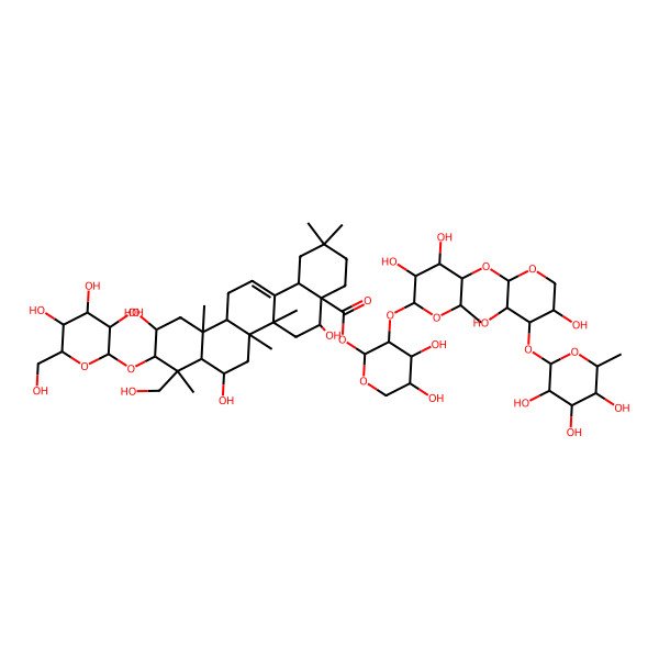 2D Structure of [(2R,3S,4R,5R)-3-[(2S,3R,4S,5R,6S)-5-[(2S,3R,4S,5R)-3,5-dihydroxy-4-[(2S,3R,4R,5R,6S)-3,4,5-trihydroxy-6-methyloxan-2-yl]oxyoxan-2-yl]oxy-3,4-dihydroxy-6-methyloxan-2-yl]oxy-4,5-dihydroxyoxan-2-yl] (4aR,5R,6aR,6aS,6bR,8R,8aR,9R,10R,11S,12aR,14bS)-5,8,11-trihydroxy-9-(hydroxymethyl)-2,2,6a,6b,9,12a-hexamethyl-10-[(2R,3R,4S,5S,6R)-3,4,5-trihydroxy-6-(hydroxymethyl)oxan-2-yl]oxy-1,3,4,5,6,6a,7,8,8a,10,11,12,13,14b-tetradecahydropicene-4a-carboxylate