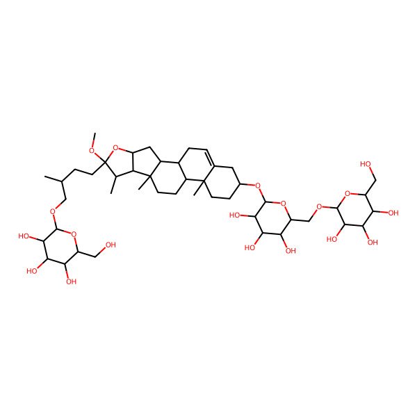 2D Structure of 2-(Hydroxymethyl)-6-[[3,4,5-trihydroxy-6-[[6-methoxy-7,9,13-trimethyl-6-[3-methyl-4-[3,4,5-trihydroxy-6-(hydroxymethyl)oxan-2-yl]oxybutyl]-5-oxapentacyclo[10.8.0.02,9.04,8.013,18]icos-18-en-16-yl]oxy]oxan-2-yl]methoxy]oxane-3,4,5-triol