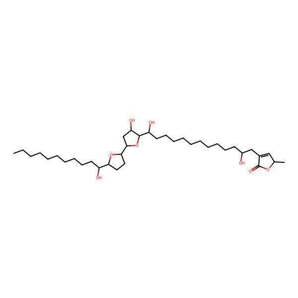 2D Structure of (2S)-4-[(2S,13R)-2,13-dihydroxy-13-[(2S,3R,5R)-3-hydroxy-5-[(2R,5R)-5-[(1S)-1-hydroxyundecyl]oxolan-2-yl]oxolan-2-yl]tridecyl]-2-methyl-2H-furan-5-one