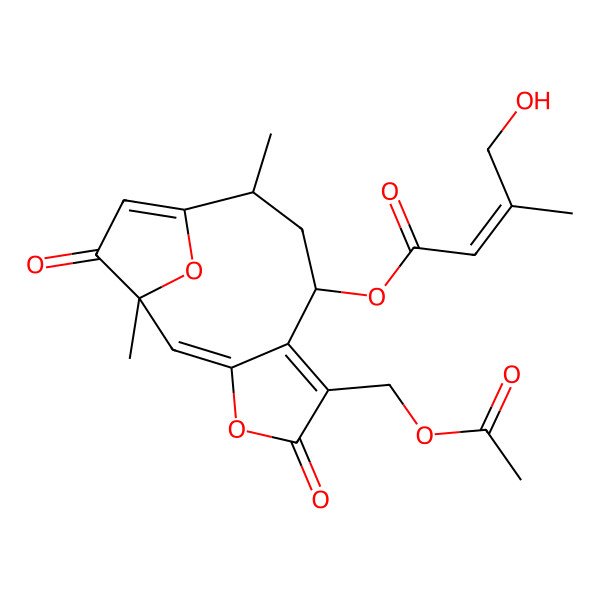 2D Structure of [(1S,2E,8S,10S)-6-(acetyloxymethyl)-1,10-dimethyl-5,13-dioxo-4,14-dioxatricyclo[9.2.1.03,7]tetradeca-2,6,11-trien-8-yl] (Z)-4-hydroxy-3-methylbut-2-enoate