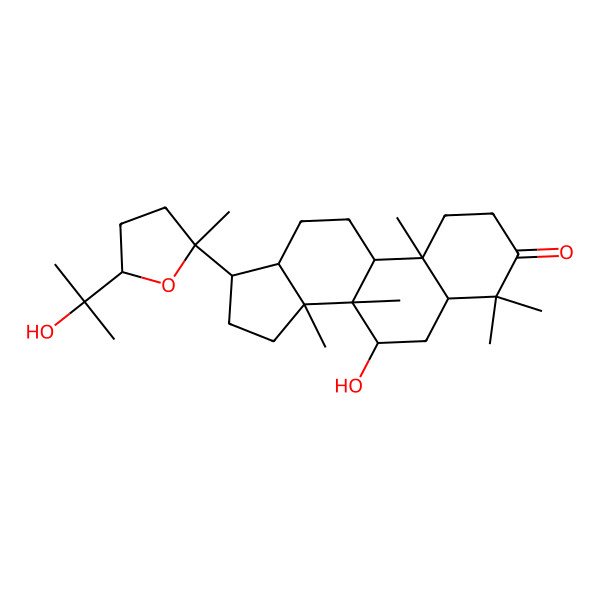 2D Structure of (5R,7S,8R,9R,10R,13R,14R,17S)-7-hydroxy-17-[(2S,5R)-5-(2-hydroxypropan-2-yl)-2-methyloxolan-2-yl]-4,4,8,10,14-pentamethyl-1,2,5,6,7,9,11,12,13,15,16,17-dodecahydrocyclopenta[a]phenanthren-3-one