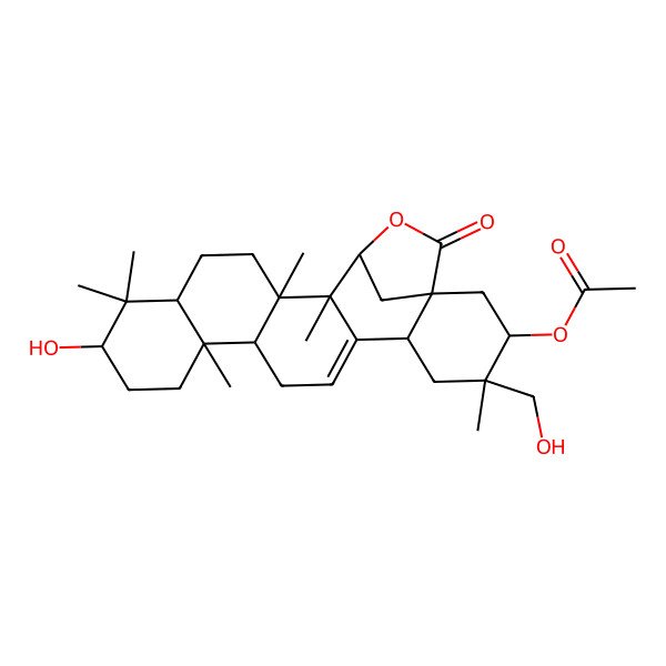 2D Structure of [(1R,3S,4S,6S,10R,11R,14S,16R,19R,20S,21R)-14-hydroxy-4-(hydroxymethyl)-4,11,15,15,19,20-hexamethyl-23-oxo-22-oxahexacyclo[19.2.1.01,6.07,20.010,19.011,16]tetracos-7-en-3-yl] acetate