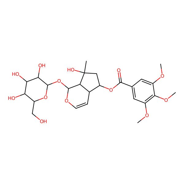 2D Structure of [(1S,4aR,5R,7S,7aR)-7-hydroxy-7-methyl-1-[(2S,3S,4S,5S,6S)-3,4,5-trihydroxy-6-(hydroxymethyl)oxan-2-yl]oxy-4a,5,6,7a-tetrahydro-1H-cyclopenta[c]pyran-5-yl] 3,4,5-trimethoxybenzoate