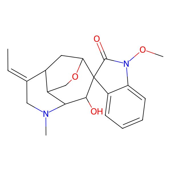 2D Structure of (1R,2R,3R,4R,7Z,8R,9S)-7-ethylidene-3-hydroxy-1'-methoxy-5-methylspiro[11-oxa-5-azatricyclo[6.3.1.04,9]dodecane-2,3'-indole]-2'-one