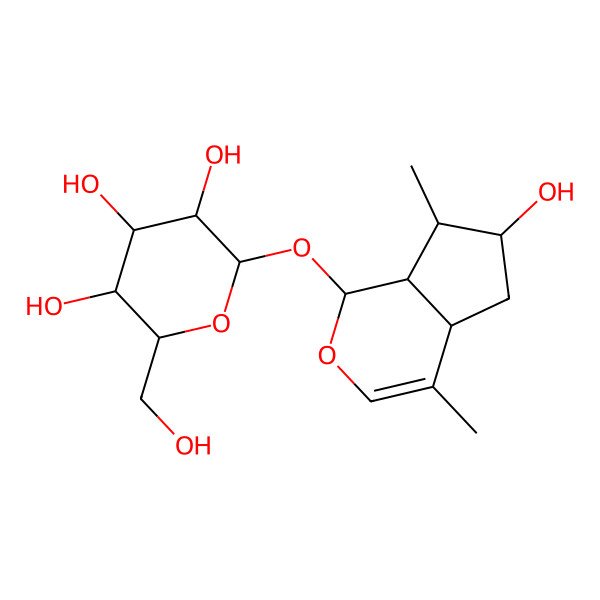 2D Structure of (2S,3R,4S,5S,6R)-2-[[(1S,4aS,6S,7S,7aS)-6-hydroxy-4,7-dimethyl-1,4a,5,6,7,7a-hexahydrocyclopenta[c]pyran-1-yl]oxy]-6-(hydroxymethyl)oxane-3,4,5-triol