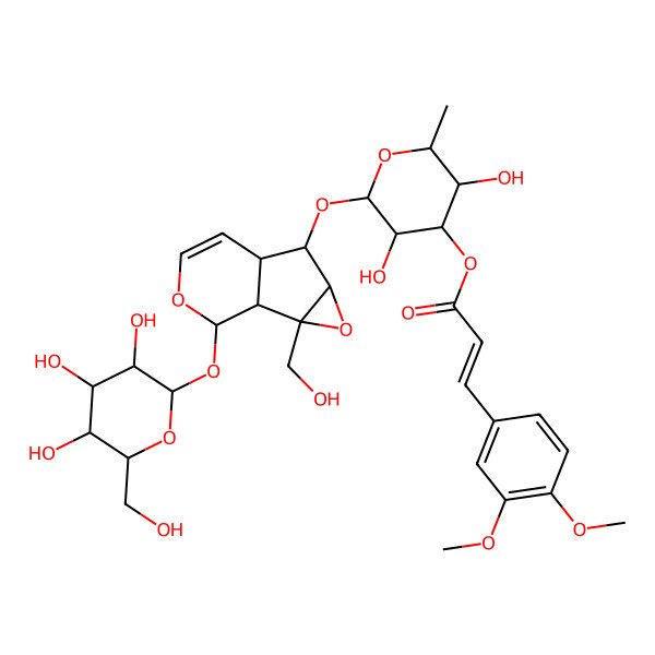 2D Structure of [(2S,3R,4R,5S,6S)-3,5-dihydroxy-2-[[(1S,2S,4S,5S,6R,10S)-2-(hydroxymethyl)-10-[(2S,3R,4S,5S,6R)-3,4,5-trihydroxy-6-(hydroxymethyl)oxan-2-yl]oxy-3,9-dioxatricyclo[4.4.0.02,4]dec-7-en-5-yl]oxy]-6-methyloxan-4-yl] (E)-3-(3,4-dimethoxyphenyl)prop-2-enoate