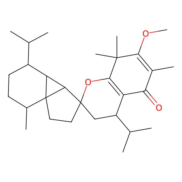 2D Structure of (1'R,2R,4S,5'R,6'R,7'S,10'R)-7-methoxy-6,8,8,10'-tetramethyl-4,7'-di(propan-2-yl)spiro[3,4-dihydrochromene-2,4'-tricyclo[4.4.0.01,5]decane]-5-one
