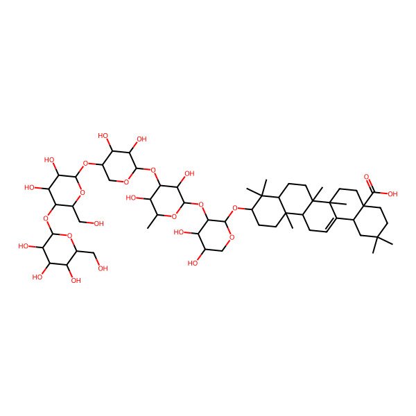 2D Structure of 10-[3-[4-[5-[3,4-Dihydroxy-6-(hydroxymethyl)-5-[3,4,5-trihydroxy-6-(hydroxymethyl)oxan-2-yl]oxyoxan-2-yl]oxy-3,4-dihydroxyoxan-2-yl]oxy-3,5-dihydroxy-6-methyloxan-2-yl]oxy-4,5-dihydroxyoxan-2-yl]oxy-2,2,6a,6b,9,9,12a-heptamethyl-1,3,4,5,6,6a,7,8,8a,10,11,12,13,14b-tetradecahydropicene-4a-carboxylic acid
