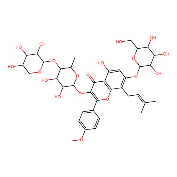 2D Structure of 3-[3,4-Dihydroxy-6-methyl-5-(3,4,5-trihydroxyoxan-2-yl)oxyoxan-2-yl]oxy-5-hydroxy-2-(4-methoxyphenyl)-8-(3-methylbut-2-enyl)-7-[3,4,5-trihydroxy-6-(hydroxymethyl)oxan-2-yl]oxychromen-4-one
