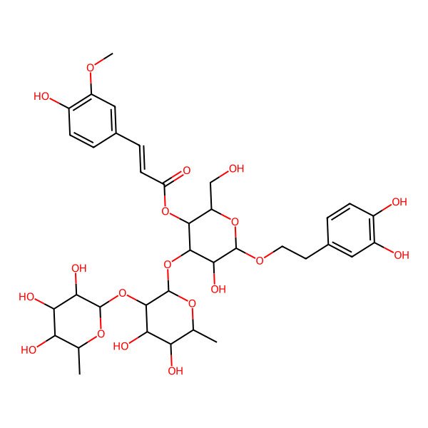 2D Structure of [(2R,3R,4R,5R,6R)-4-[(2S,3R,4R,5R,6S)-4,5-dihydroxy-6-methyl-3-[(2S,3R,4R,5R,6S)-3,4,5-trihydroxy-6-methyloxan-2-yl]oxyoxan-2-yl]oxy-6-[2-(3,4-dihydroxyphenyl)ethoxy]-5-hydroxy-2-(hydroxymethyl)oxan-3-yl] (E)-3-(4-hydroxy-3-methoxyphenyl)prop-2-enoate