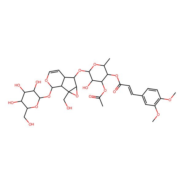 2D Structure of [4-Acetyloxy-5-hydroxy-6-[[2-(hydroxymethyl)-10-[3,4,5-trihydroxy-6-(hydroxymethyl)oxan-2-yl]oxy-3,9-dioxatricyclo[4.4.0.02,4]dec-7-en-5-yl]oxy]-2-methyloxan-3-yl] 3-(3,4-dimethoxyphenyl)prop-2-enoate