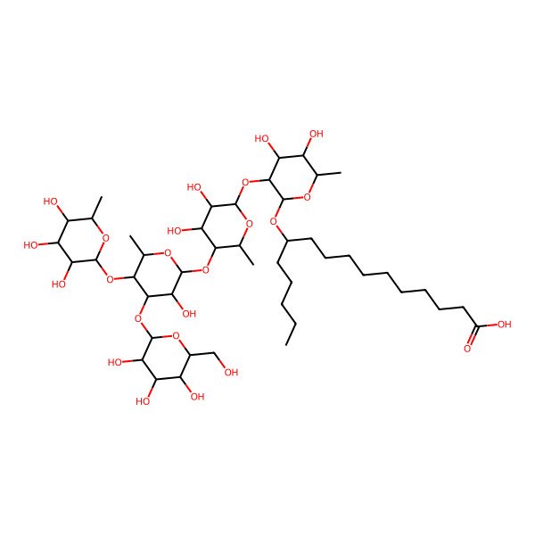 2D Structure of (11S)-11-[(2R,3R,4S,5R,6R)-3-[(2S,3R,4R,5R,6S)-3,4-dihydroxy-5-[(2S,3R,4S,5S,6S)-3-hydroxy-6-methyl-4-[(2S,3R,4S,5R,6R)-3,4,5-trihydroxy-6-(hydroxymethyl)oxan-2-yl]oxy-5-[(2S,3R,4R,5R,6S)-3,4,5-trihydroxy-6-methyloxan-2-yl]oxyoxan-2-yl]oxy-6-methyloxan-2-yl]oxy-4,5-dihydroxy-6-methyloxan-2-yl]oxyhexadecanoic acid