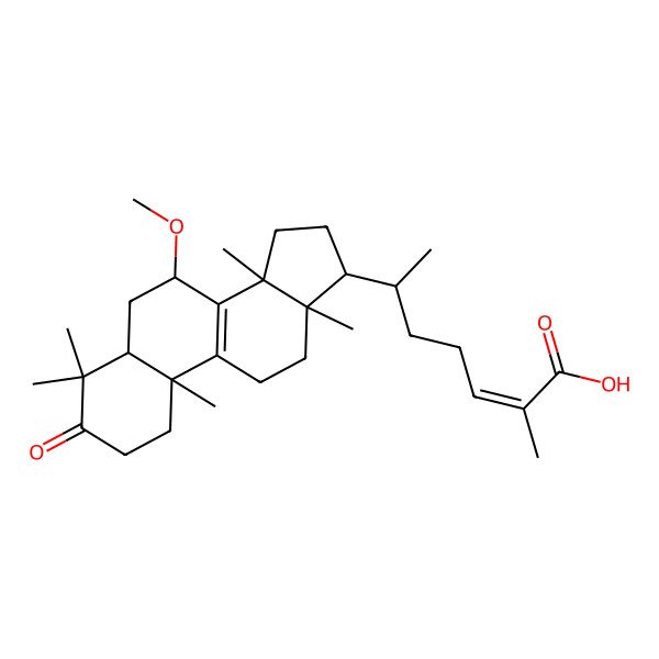2D Structure of 6-(7-Methoxy-4,4,10,13,14-pentamethyl-3-oxo-1,2,5,6,7,11,12,15,16,17-decahydrocyclopenta[a]phenanthren-17-yl)-2-methylhept-2-enoic acid