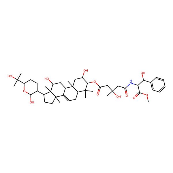 2D Structure of [(2R,3R,5R,9R,10R,12S,13S,14R,17R)-2,12-dihydroxy-17-[(2S,3R,6R)-2-hydroxy-6-(2-hydroxypropan-2-yl)oxan-3-yl]-4,4,10,13,14-pentamethyl-2,3,5,6,9,11,12,15,16,17-decahydro-1H-cyclopenta[a]phenanthren-3-yl] (3R)-3-hydroxy-5-[[(1R,2S)-1-hydroxy-3-methoxy-3-oxo-1-phenylpropan-2-yl]amino]-3-methyl-5-oxopentanoate