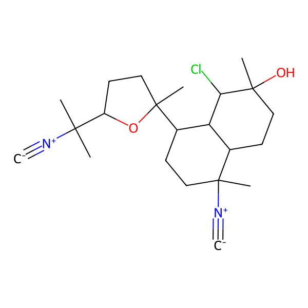 2D Structure of 1-Chloro-5-isocyano-8-[5-(2-isocyanopropan-2-yl)-2-methyloxolan-2-yl]-2,5-dimethyl-1,3,4,4a,6,7,8,8a-octahydronaphthalen-2-ol