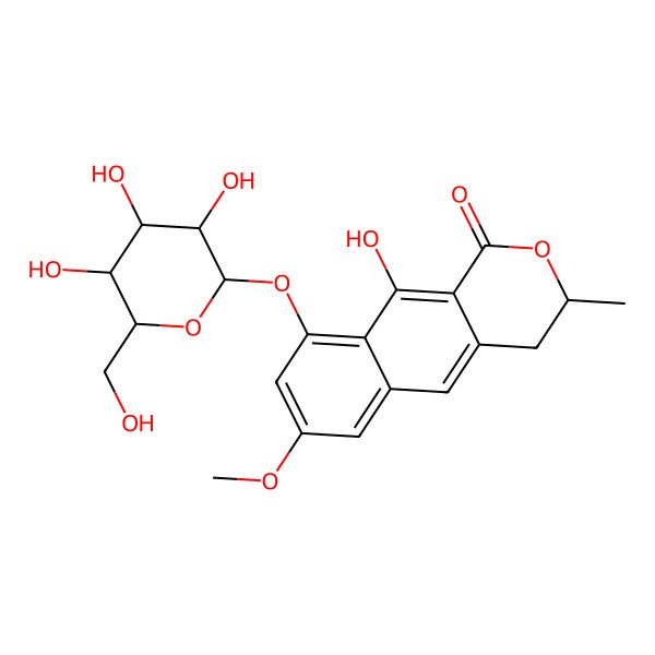 2D Structure of (3R)-10-hydroxy-7-methoxy-3-methyl-9-[(2S,3R,4S,5S,6R)-3,4,5-trihydroxy-6-(hydroxymethyl)oxan-2-yl]oxy-3,4-dihydrobenzo[g]isochromen-1-one