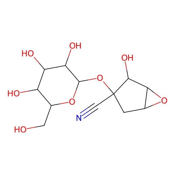 2D Structure of (1R,2S,3S,5S)-2-hydroxy-3-[(2R,3R,4S,5S,6R)-3,4,5-trihydroxy-6-(hydroxymethyl)oxan-2-yl]oxy-6-oxabicyclo[3.1.0]hexane-3-carbonitrile