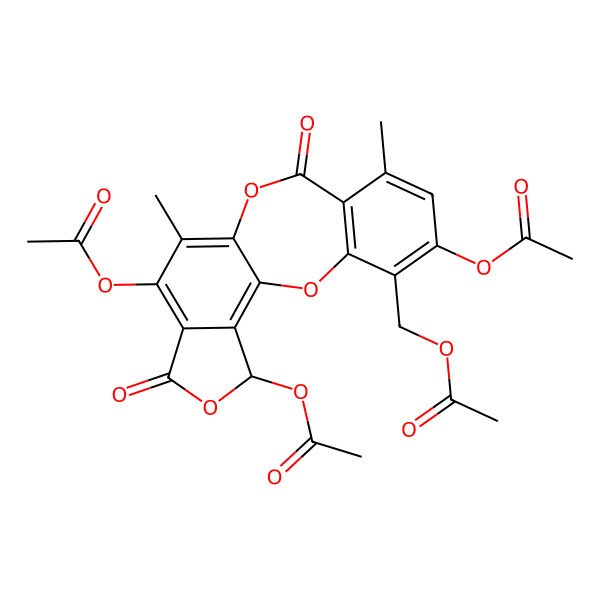 2D Structure of (5,13,17-Triacetyloxy-7,12-dimethyl-9,15-dioxo-2,10,16-trioxatetracyclo[9.7.0.03,8.014,18]octadeca-1(18),3(8),4,6,11,13-hexaen-4-yl)methyl acetate