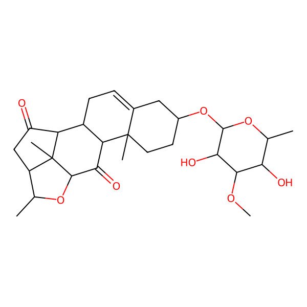 2D Structure of (1R,2S,7S,10R,11S,13R,15S,16R,19R)-7-[(2S,3R,4S,5S,6R)-3,5-dihydroxy-4-methoxy-6-methyloxan-2-yl]oxy-10,15,19-trimethyl-14-oxapentacyclo[11.5.1.02,11.05,10.016,19]nonadec-4-ene-12,18-dione