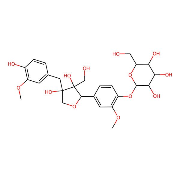 2D Structure of 2-[4-[3,4-Dihydroxy-4-[(4-hydroxy-3-methoxyphenyl)methyl]-3-(hydroxymethyl)oxolan-2-yl]-2-methoxyphenoxy]-6-(hydroxymethyl)oxane-3,4,5-triol