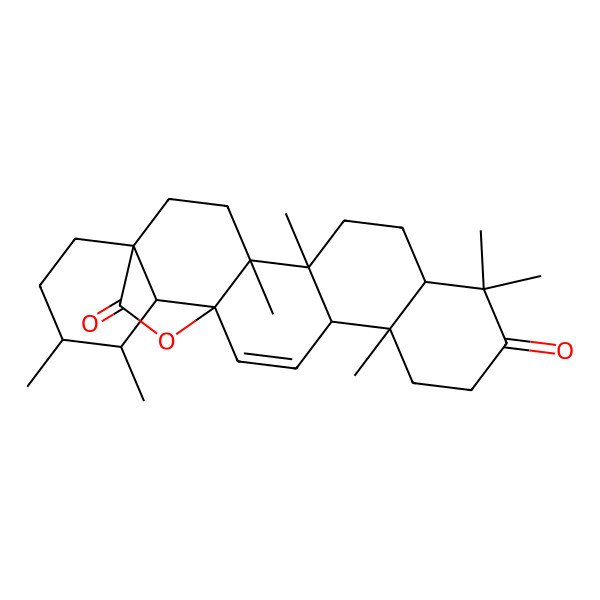 2D Structure of 4,5,9,9,13,19,20-Heptamethyl-24-oxahexacyclo[15.5.2.01,18.04,17.05,14.08,13]tetracos-15-ene-10,23-dione