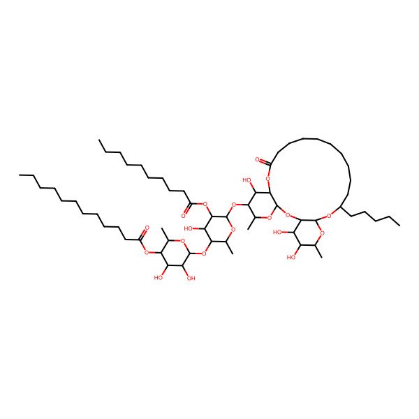 2D Structure of [6-[5-Decanoyloxy-4-hydroxy-2-methyl-6-[(7,25,26-trihydroxy-5,24-dimethyl-10-oxo-20-pentyl-2,4,9,21,23-pentaoxatricyclo[20.4.0.03,8]hexacosan-6-yl)oxy]oxan-3-yl]oxy-4,5-dihydroxy-2-methyloxan-3-yl] dodecanoate