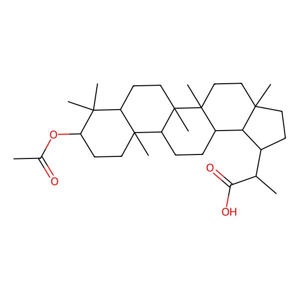 2D Structure of (2S)-2-[(1R,3aR,5aR,5bR,7aR,9S,11aR,11bR,13aR,13bR)-9-acetyloxy-3a,5a,5b,8,8,11a-hexamethyl-1,2,3,4,5,6,7,7a,9,10,11,11b,12,13,13a,13b-hexadecahydrocyclopenta[a]chrysen-1-yl]propanoic acid