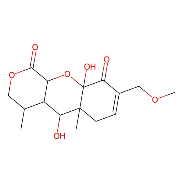 2D Structure of 5,9a-Dihydroxy-8-(methoxymethyl)-4,5a-dimethyl-3,4,4a,5,6,10a-hexahydropyrano[3,4-b]chromene-1,9-dione
