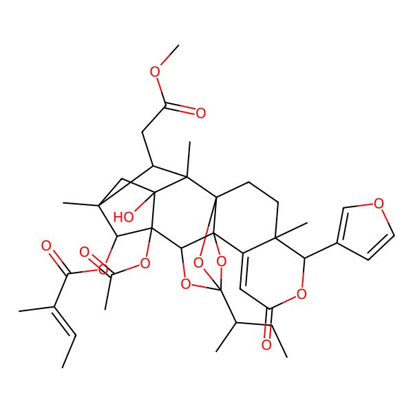 2D Structure of [(4R,5R,14S,16R,18R,19S,20R,22S)-15-acetyloxy-12-butan-2-yl-5-(furan-3-yl)-16-hydroxy-19-(2-methoxy-2-oxoethyl)-4,18,20-trimethyl-7-oxo-6,11,13,21-tetraoxaheptacyclo[10.8.1.115,18.01,10.04,9.010,14.016,20]docos-8-en-22-yl] (E)-2-methylbut-2-enoate