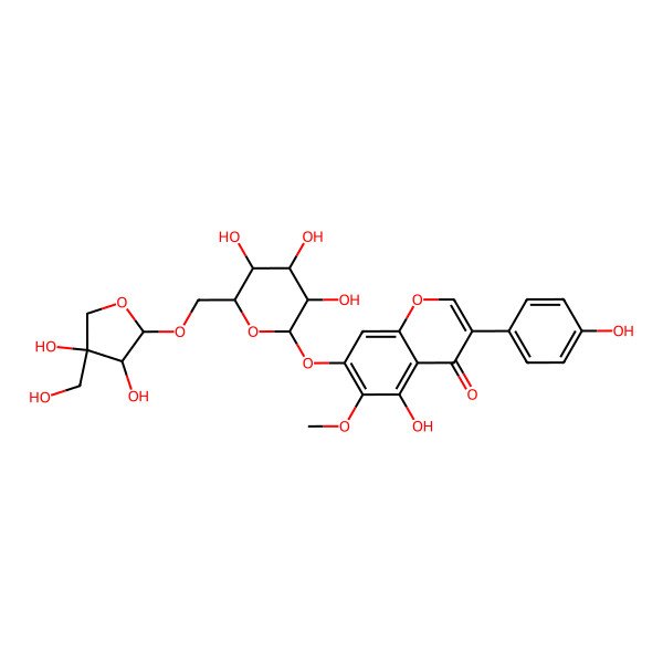 2D Structure of 7-[(2S,3R,4S,5S,6R)-6-[[(2S,3R,4R)-3,4-dihydroxy-4-(hydroxymethyl)oxolan-2-yl]oxymethyl]-3,4,5-trihydroxyoxan-2-yl]oxy-5-hydroxy-3-(4-hydroxyphenyl)-6-methoxychromen-4-one