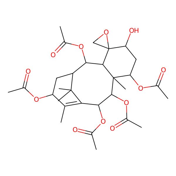 2D Structure of [(1'S,2R,2'R,3'R,5'S,7'S,8'S,9'R,10'R,13'S)-2',7',9',10'-tetraacetyloxy-5'-hydroxy-8',12',15',15'-tetramethylspiro[oxirane-2,4'-tricyclo[9.3.1.03,8]pentadec-11-ene]-13'-yl] acetate